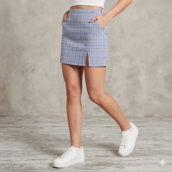 Hollister Dresses & Skirts - Hollister Ultra High-Rise Plaid Mini Skirt Blue White Size Women's XS